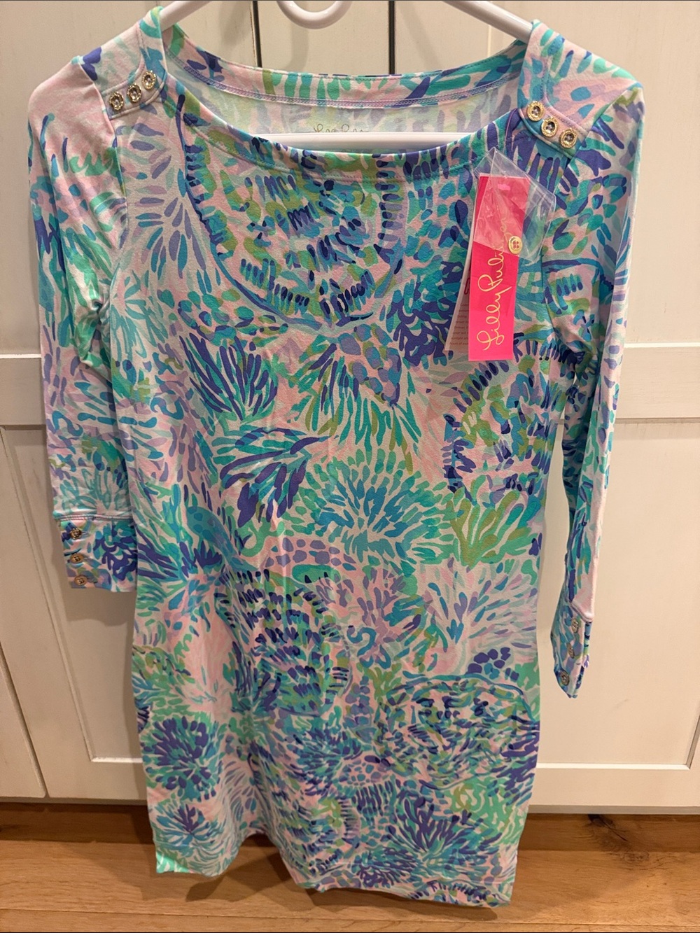 Lilly Pulitzer Blue Green Pink Tropical Print Shift Dress NWT